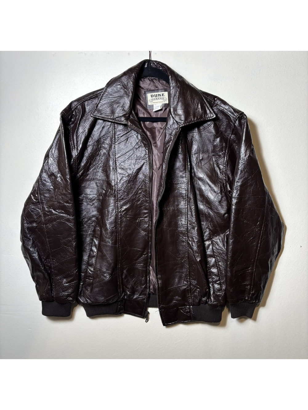 Duke Haband Genuine Leather Bomber Jacket Brown Y2K M